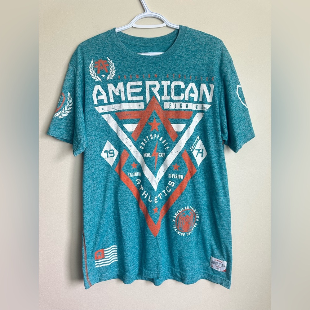 American Fighter Size L Turquoise Graphic Tee